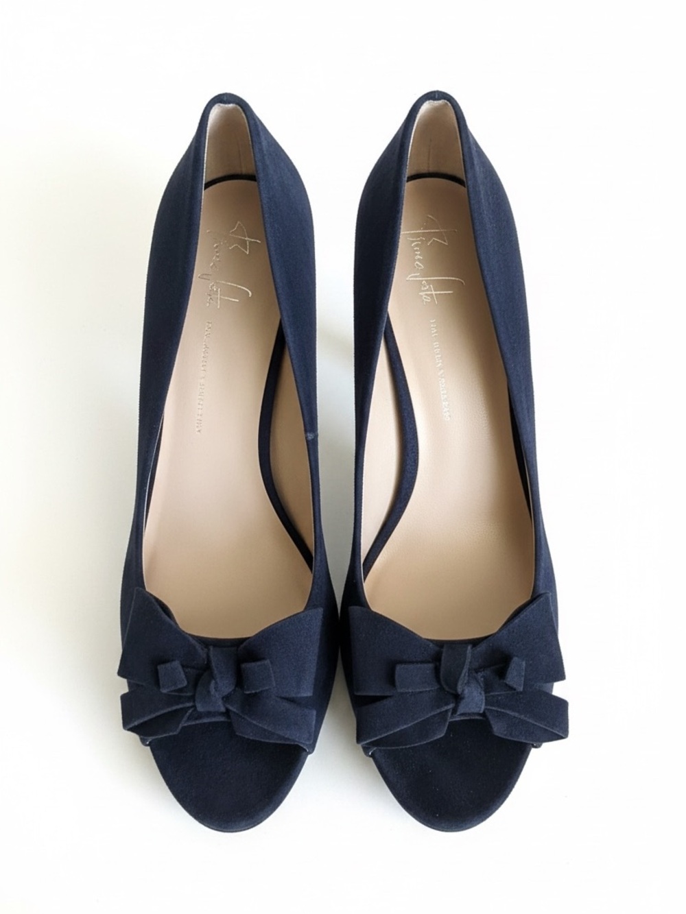 Franco Sarto Navy Suede Bow Peep Toe Platform Heels Pumps Size 11